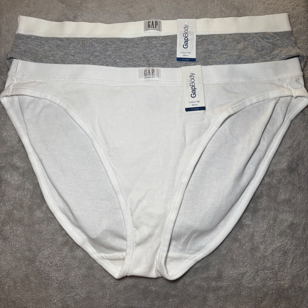 GapBody Women Cotton Rib Bikini Underwear 2 Pack White Gray XL New